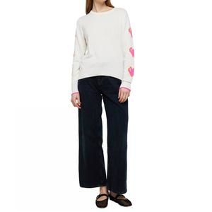 NEW BRODIE CASHMERE heart sleeve crew top in ice water/neon pink